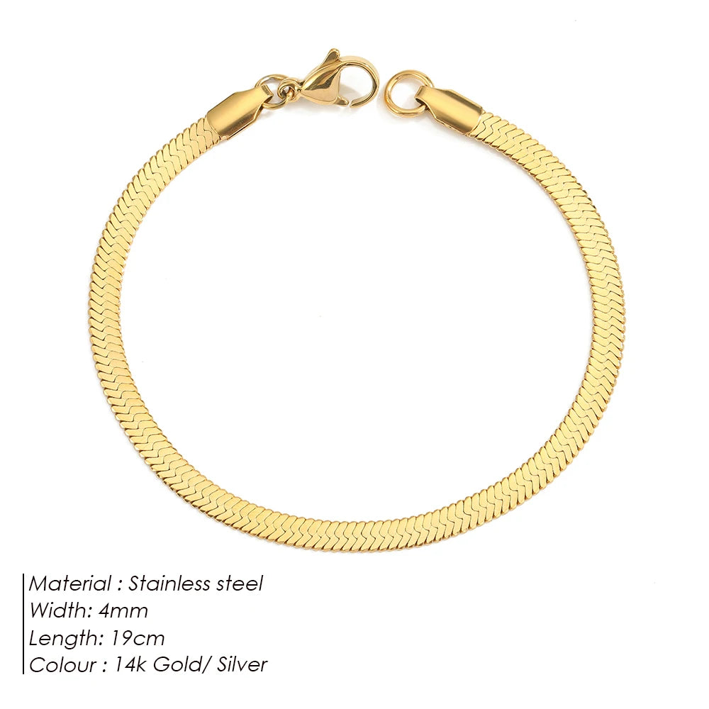 eManco Stainless Steel Adjustable Classic Snake Chain Bracelet Women's Gold Plated Jewelry Wholesale