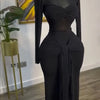 New Women's Long Dresses Sexy Round Neck Full Sleeve High Waist Elegant Splice Bodycon Evening Vestidos Maxi Party Night Dress