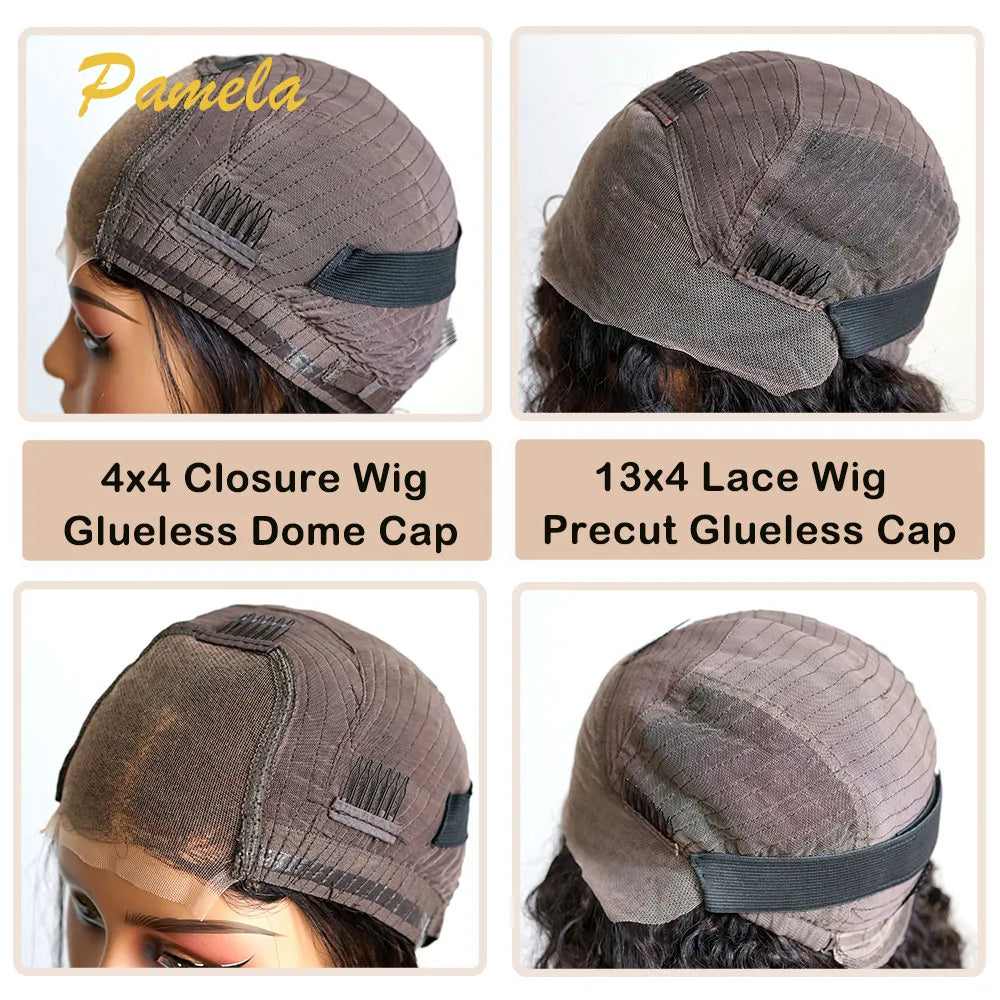 Ombre Blonde Wear and Go Glueless Short Curly 250% Density Human Hair Wigs Princess Hair Ready To Wear Lace Frontal Wigs