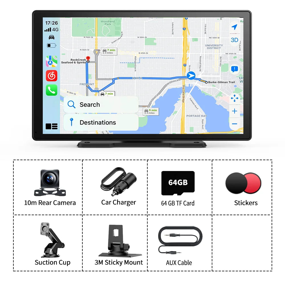 9'' Imagebon A8Pro ADAS Wireless Carplay & Android Auto Dash Cam 4K Rearview Camera 24h Park Monitor GPS Navigation Car DVR