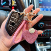 Clay diamond full diamond love key chain studded leather rope cross-border heart-shaped car key chain female exquisite pendant.
