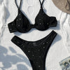 Swimsuit Women 2024 Black Shiny Bikini Sexy High Waist 2 Piece Swimwear Steel Support Female V-neck Beach Bathing Suit YX1378X