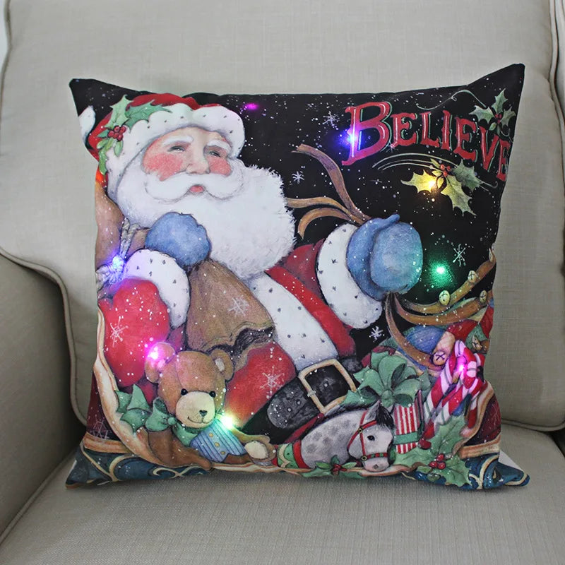 45cm Glowing Santa Claus Pillowcase with Led Lights 2023 New Year Decoration for Home Christmas Ornament Decor Led Cushion Cover