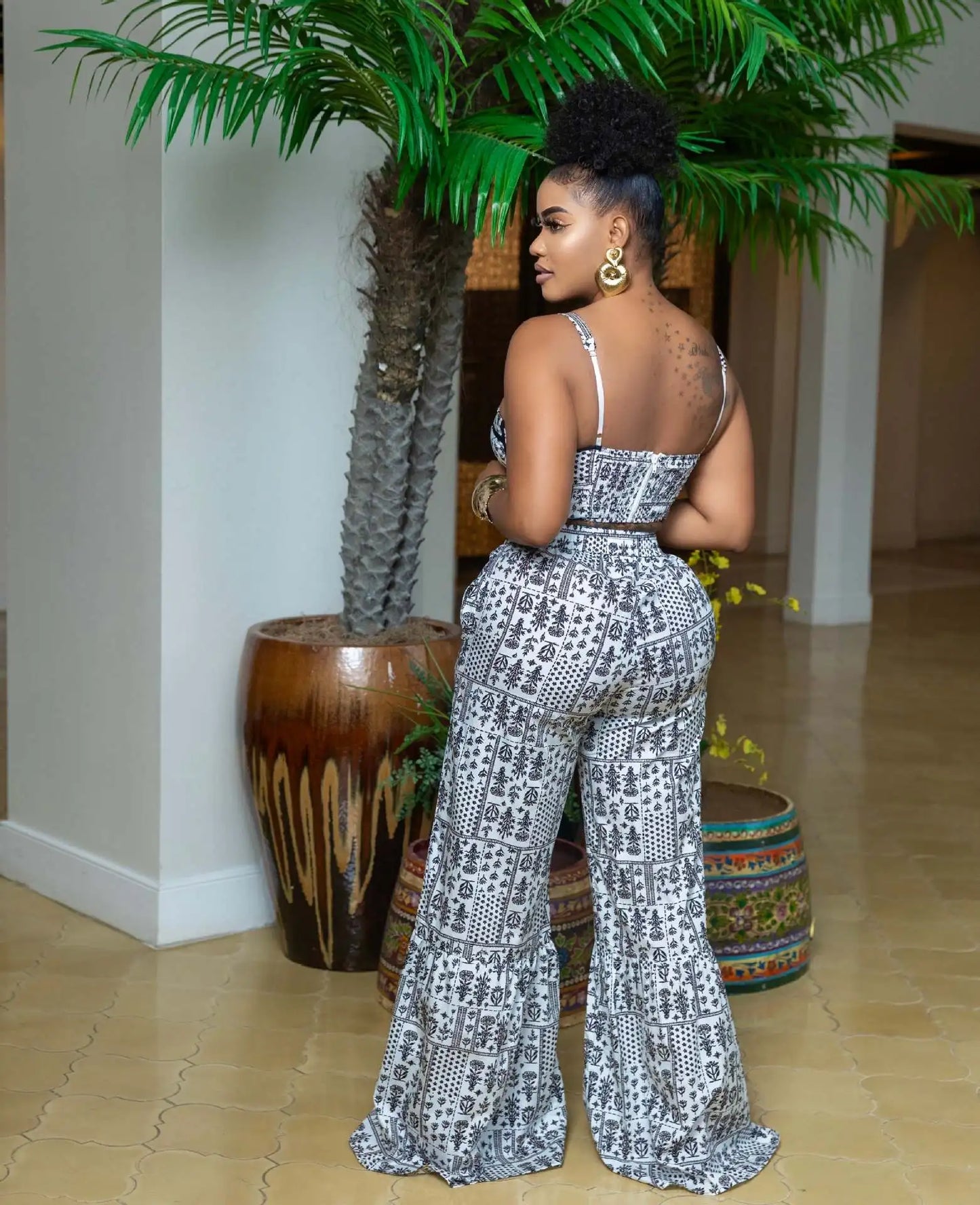 CM.YAYA Women's Set Print Strapless Bra Top and Flare Pants Suits 2025 Summer Street Party Two 2 Piece Sets Outfits Tracksuit