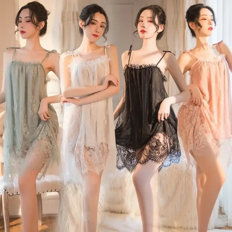 Sexy Pajamas Women's Lace Slip Dress Loose Dresses Nightgown Sleeping Summer Clothing Silk New Sexxy Nightie 2024 Pajama New