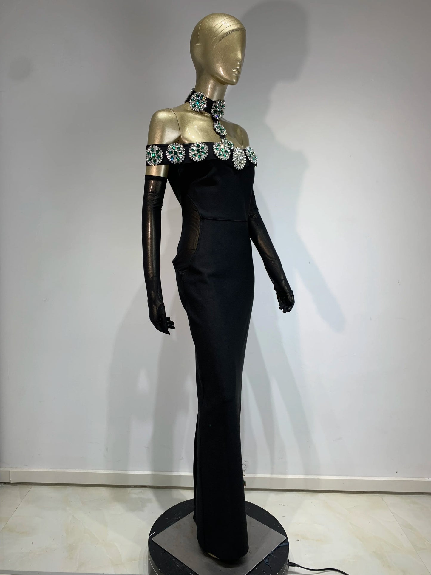Summer Bandage Dress 2024 Women Celebrity Sexy Diamonds Crystal Black Maxi Long Bodycon Elegant Evening Club Party Dress