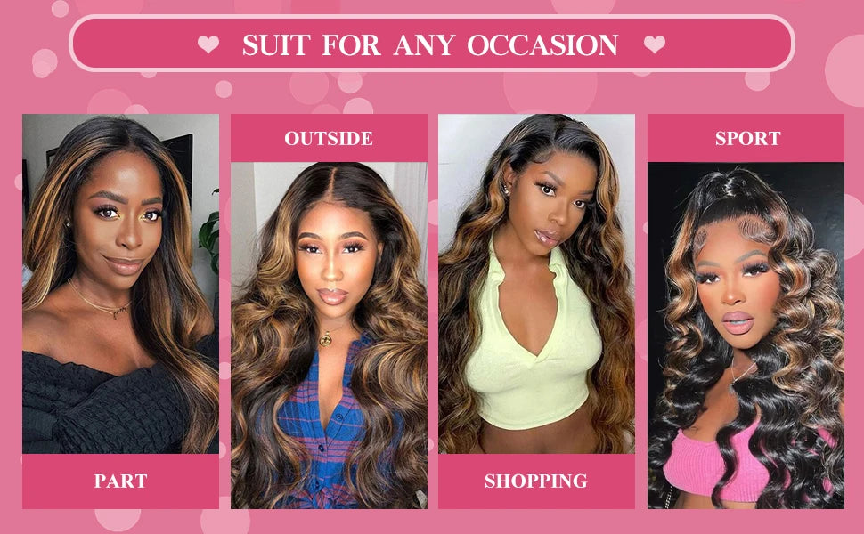 Ombre Highlight 13*4 Lace Front Wig Human Hair 1B/30 Black Brown Body Wave Wigs Transparent Lace Brazilian For Women 200%