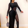 Znaiml Luxury Women Long Sleeve Sheer Mesh Patchwork Skinny Night Party Club Romper Overalls Birthday Sexy Rhinestone Jumpsuits