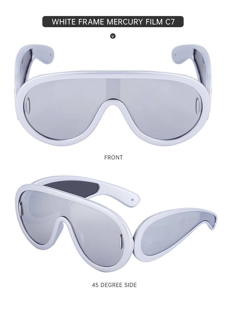 Oversized Wave Mask One-Piece Sunglasses Women Sports Y2K Punk Sun Glasses for Lady 2024 Luxury Brand Steampunk Eyewear Goggle