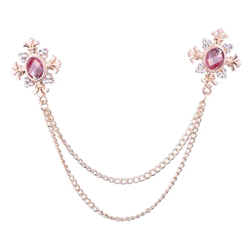 Fashion Tassel Crystal Cross Chain Brooch Women's Shirt Collar Pins and Brooches Personality Lapel Pin Buckle Women Accessories