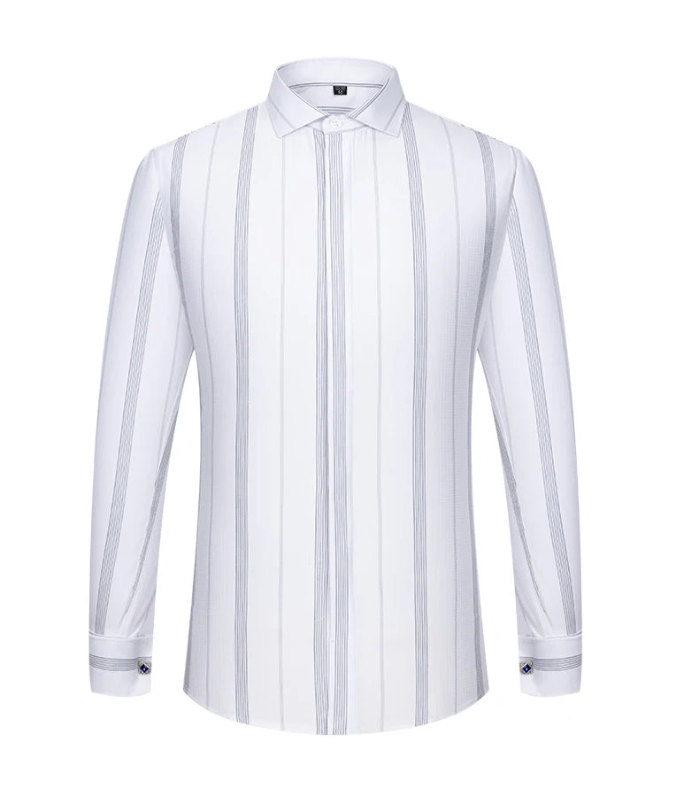 Men's French cufflink shirt with long sleeves slim fit concealed buttons solid color high end wedding dress formal men's