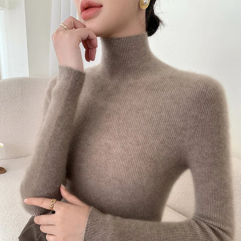 Women Turtleneck Basics Cashmere Sweater Autumn Winter Pullover 100% Merino Wool Knitwear Female Soft Slim Knitting New Top