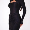 Mozision Hollow Out Long Sleeve Sexy Maxi Dress For Women Gown Autumn Winter New Metal Buckle Ruched Slit Long Dress Elegant