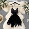 CHILLGIO Women Butterfly Velour Glitter Spaghetti Strap Sexy Fashion Backless Nightie Erotic Irregular A Line Pajamas Sundress