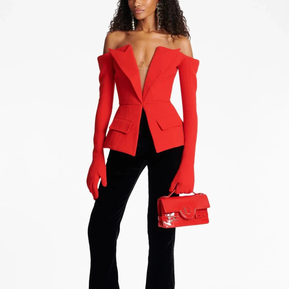 TWOTWINSTYLE Solid Designer Slimming Blazers For Women Slash Neck Long Sleeve Off Shoulder Temperament Coats Female Fashion New