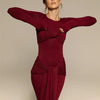 Tossy Female Pleated Sexy Maxi Dress Patchwork Twist Slim Long Sleeve Solid Y2k Autumn Streetwear Dress Women's Bodycon Dress