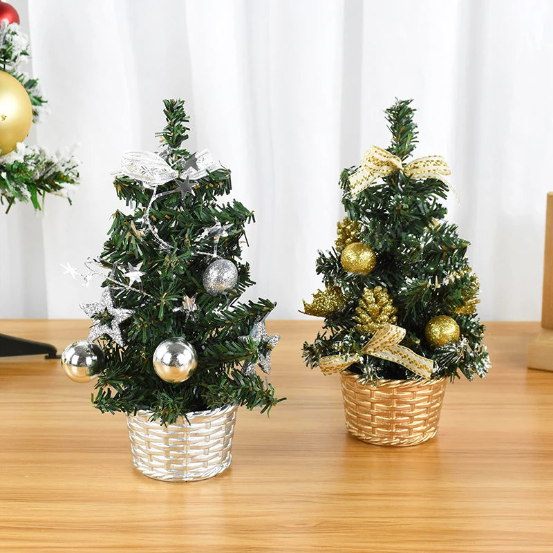 20/29cm Mini Christmas Tree Desktop Ornaments Artificial Plants Pine Needle Tree With Xmas Balls New Year Party Home Decor Gifts
