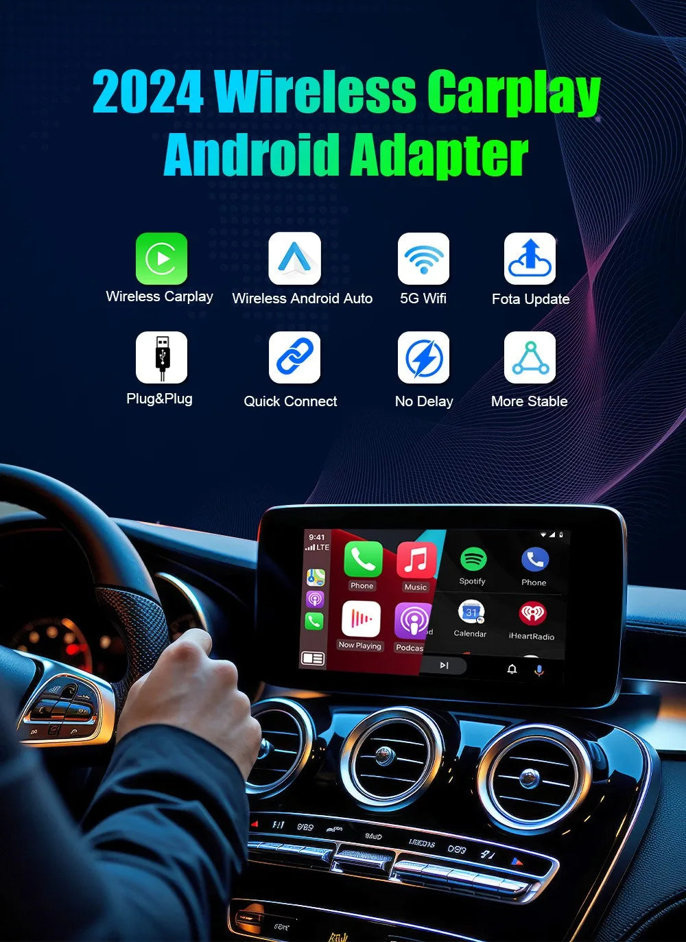NEW Wireless Mini Box 2in1 CarPlay Android Auto Wireless Mini Box Adapter Smart Plug And Play Dongle Bluetooth WiFi Fast Connect