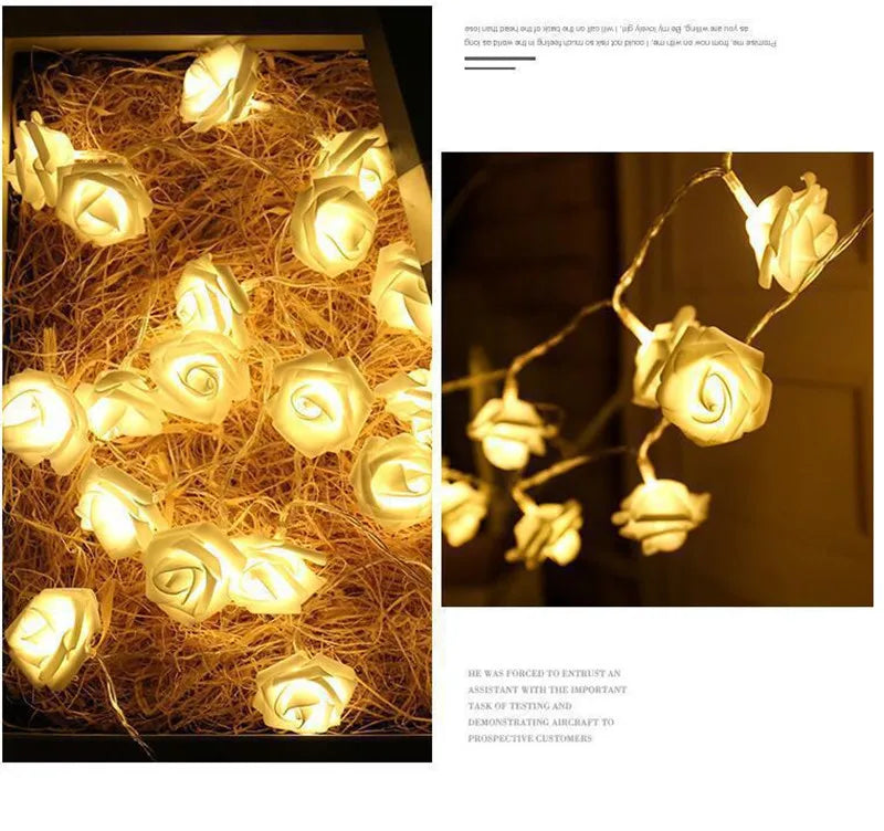 Rose LED Flower String Lights Garland Fairy Lights Romantic Lamp 3M 20LEDs For Wedding Valentines Day Christmas Party Decoration