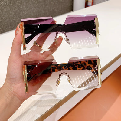 2023 Fashion New Women Oversized Rimless Sun Glasses Vintage Gradient Tea Cool Sunglasses Ladies Uitravioler-proof