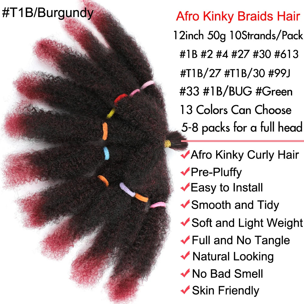 Afro Kinky Curly Hair Bulk Synthetic 12inch Ombre Marley Twists Braiding Hair #1B 4 27 30 33 99J Green Ombre Purple Brown Colors