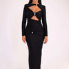 Articat Sexy Hollow Out Long Sleeved Elastic Tight Dress Women Pleats Double Layered Female Vestidos Elegant Party Evening Dress