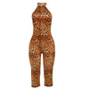 Floral Print Summer Skinny Capris Pants Jumpsuits Women Sexy Sleeveless Lace Up Halter Backless Ruched Peach Hips Slim Rompers