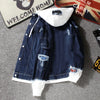 Autumn New Men's Fashionable Casual Street Hip-hop Denim Jacket Fake Two-piece Hooded Single Breasted Slim Fit Denim Jacket