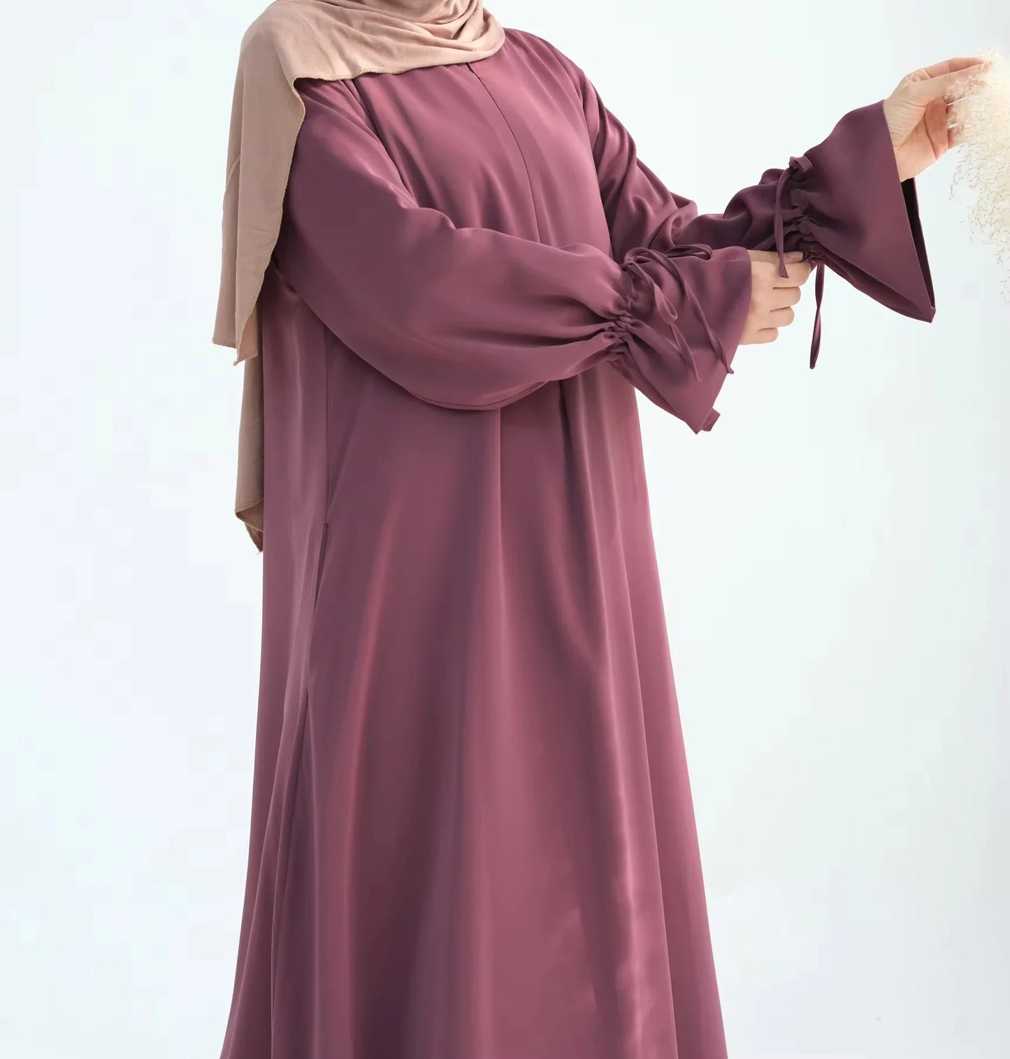 2025 Premium Nida Ruffle Sleeves Women Muslim Dress with Front Zipper Ramadan Abaya Islam Clothing Maxi Dress Female Modest Robe