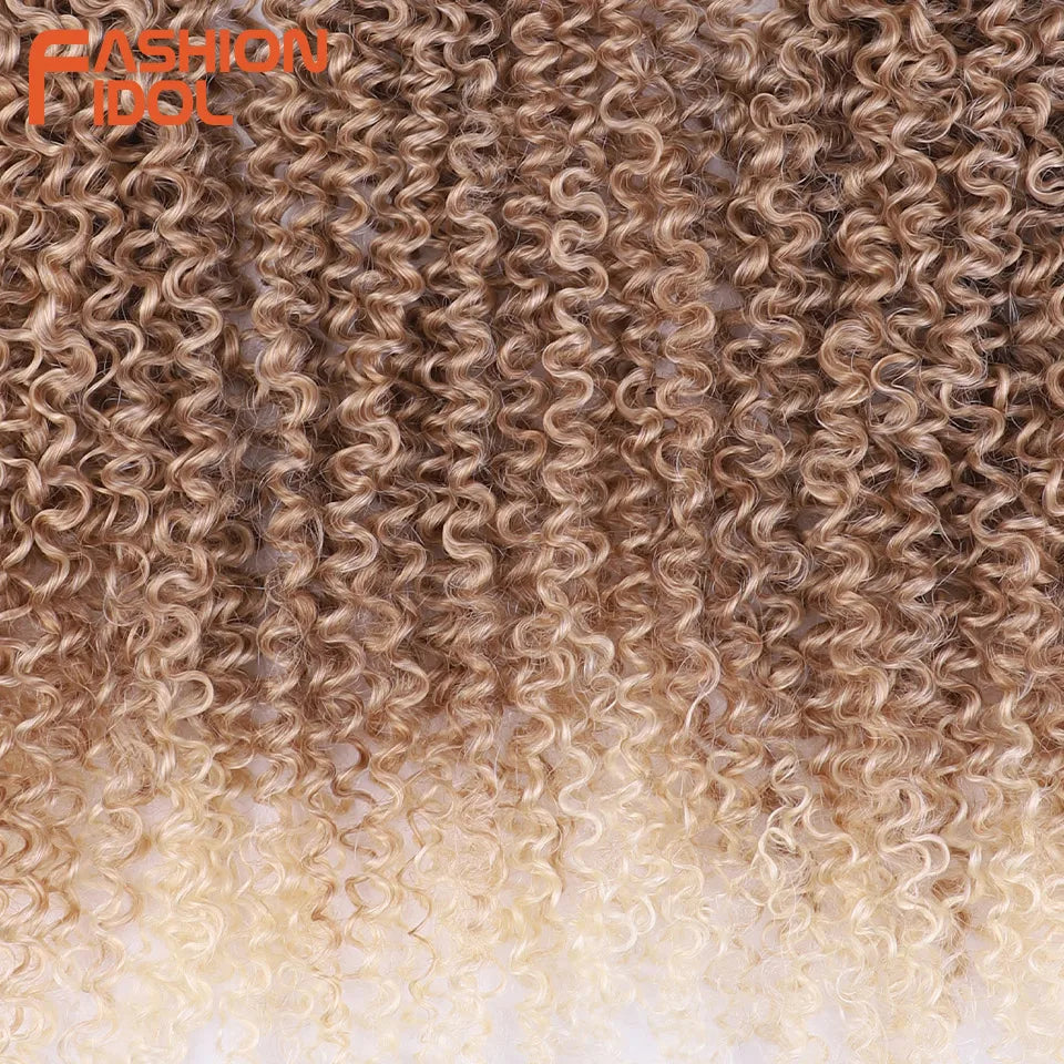 FASHION IDOL 200g 3pcs Afro Kinky Curly Braiding Hair Synthetic Crochet Hair 18 Inch Ombre Brown Passion Twist Hair Extensions