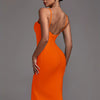 Orange Bandage Dress Women Party Dress Bodycon Elegant Sexy Spaghetti Strap Birthday Evening Club Outfits New Year 2024 Summer