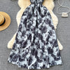 2024 New Summer Korean Fashion Rose Flower Print Romantic Retro Party Dress Elastic High Waist Vacation Long Dress Beach Vestido