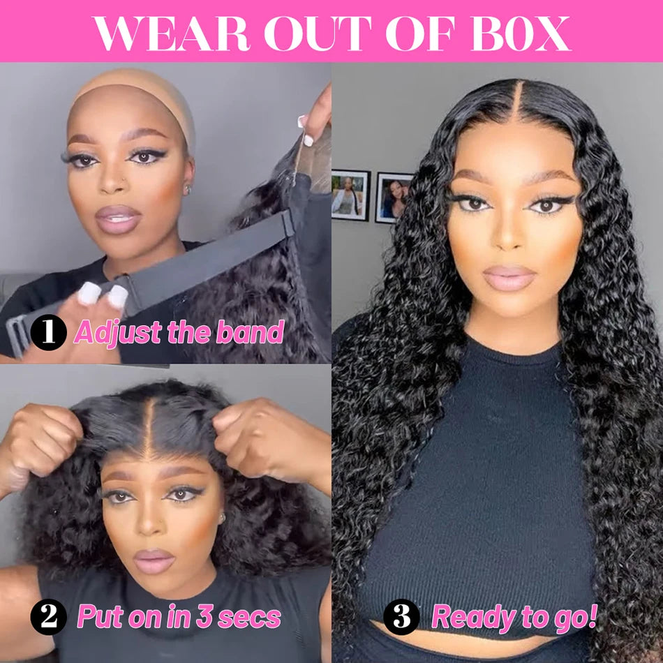 100% Glueless Wigs Human Hair Wigs Ready To Wear Bleached Knots 6x4 Pre Cut HD Transparent Wear And Go Wigs Kinky Curly 210%