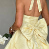 Women Halter Neck Short Dress Summer Jacquard Big Bow Backless Bandage Elegant Evening Party Dresses for Cocktail Prom Wedding