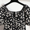 Women Mini Dresses Summer Fashion Female Vestidos Print Floral Chiffon Dresses Shirring Pleated Short Puffy Sleeve Casual Dress