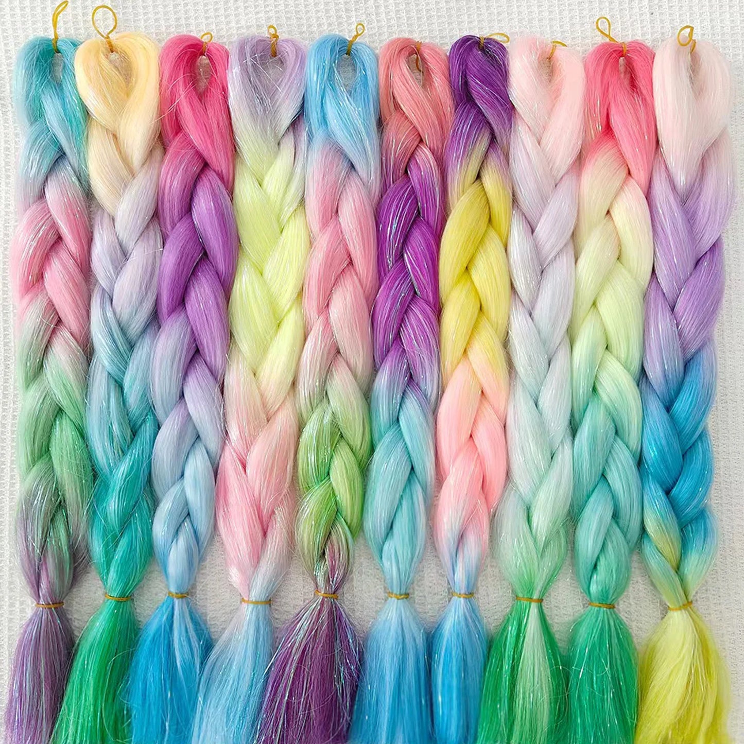 Synthetic Tinsel Braiding Hair 4 Tones Ombre Color White Purple Blue Yellow Jumbo Braids Mixed tinsels For Festival Party