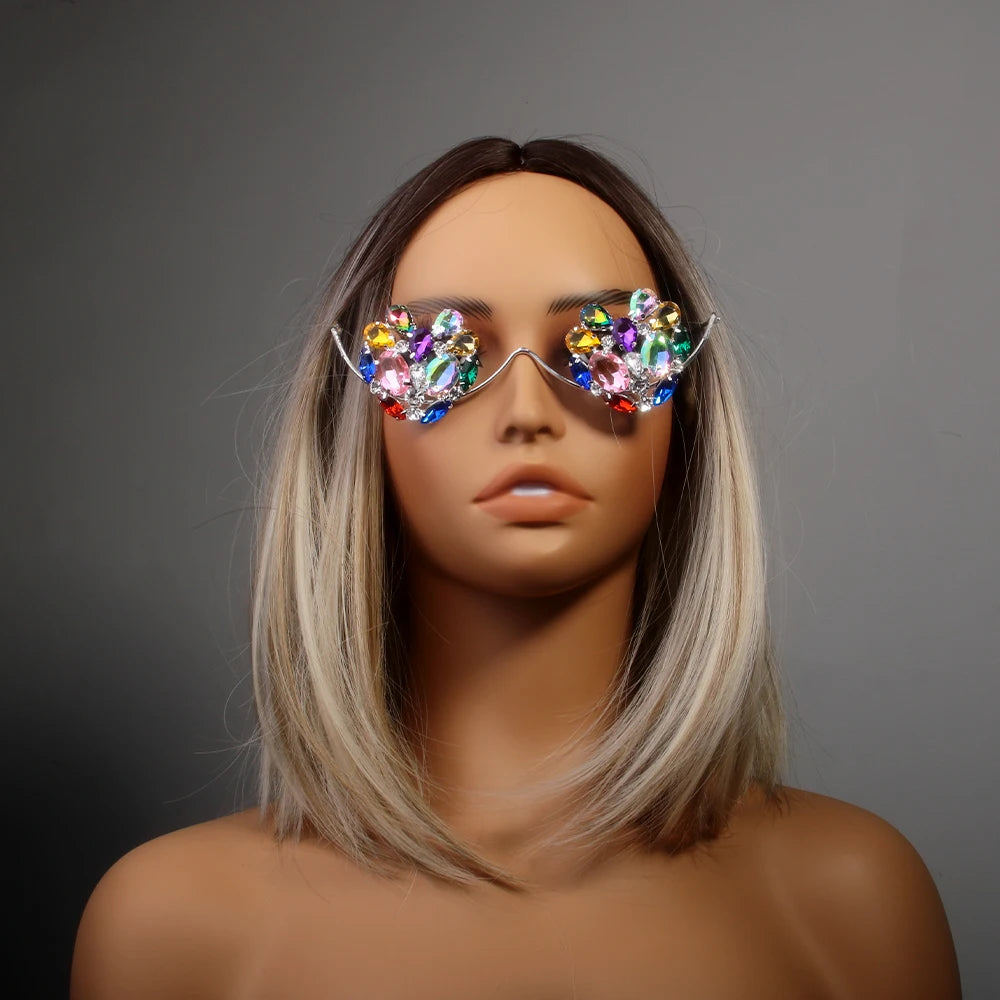 Colorful Crystal Heart Eyeglasses Frames No Lenses Face Accessories Fashion Design Rhinestone Sunglasses Glasses Party for Women
