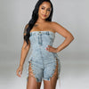 Rompers Women One Piece Elegant Splice Denim Jumpsuits Sexy Slim Fit Strapless Sleeveless Short Pants Sheath Playsuits