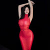 Sexy Women Sheer See Through Micro Mini Dress Oil Shiny Bandage Tight Packet Hip Step Dress Cosplay Maid Pencil Dress
