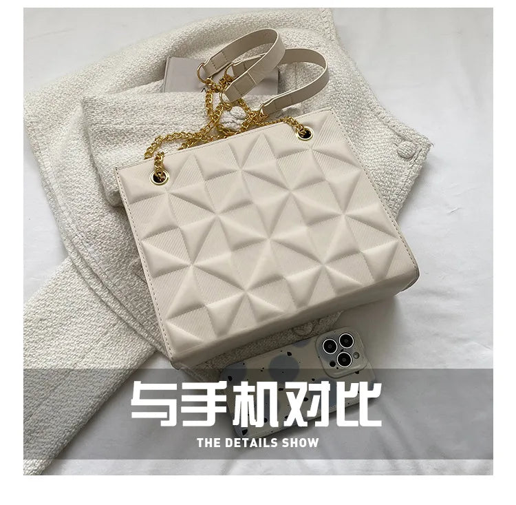 Ladies Fashion Large Capacity Chain Bag Retro Square Tote Bag Diamond Texture Shoulder Crossbody Daily Hundred Underarm Handbag
