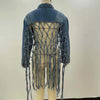 Women Denim Jacket Back Grid Fringe Design Denim Jacket Ladies Spring and Fall Fashion Short Personalized Jacket Coat 2024 New