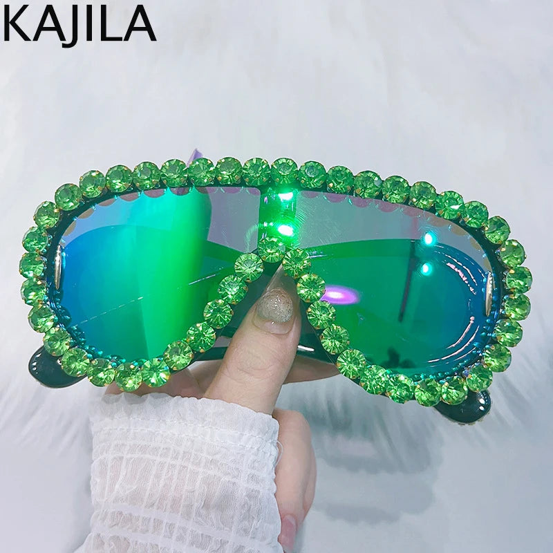 Oversized Punk Rhinestones Sunglasses Women 2024 Luxury Brand One-Piece Y2K Sports Sun Glasses for Lady Steampunk Eyewear UV400