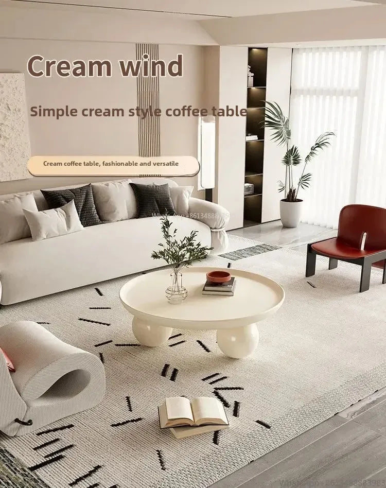 Nordic Combination Bedroom Coffee Table Simple Light Luxury Household Cream New Round Living Room Modern Small Apartment
