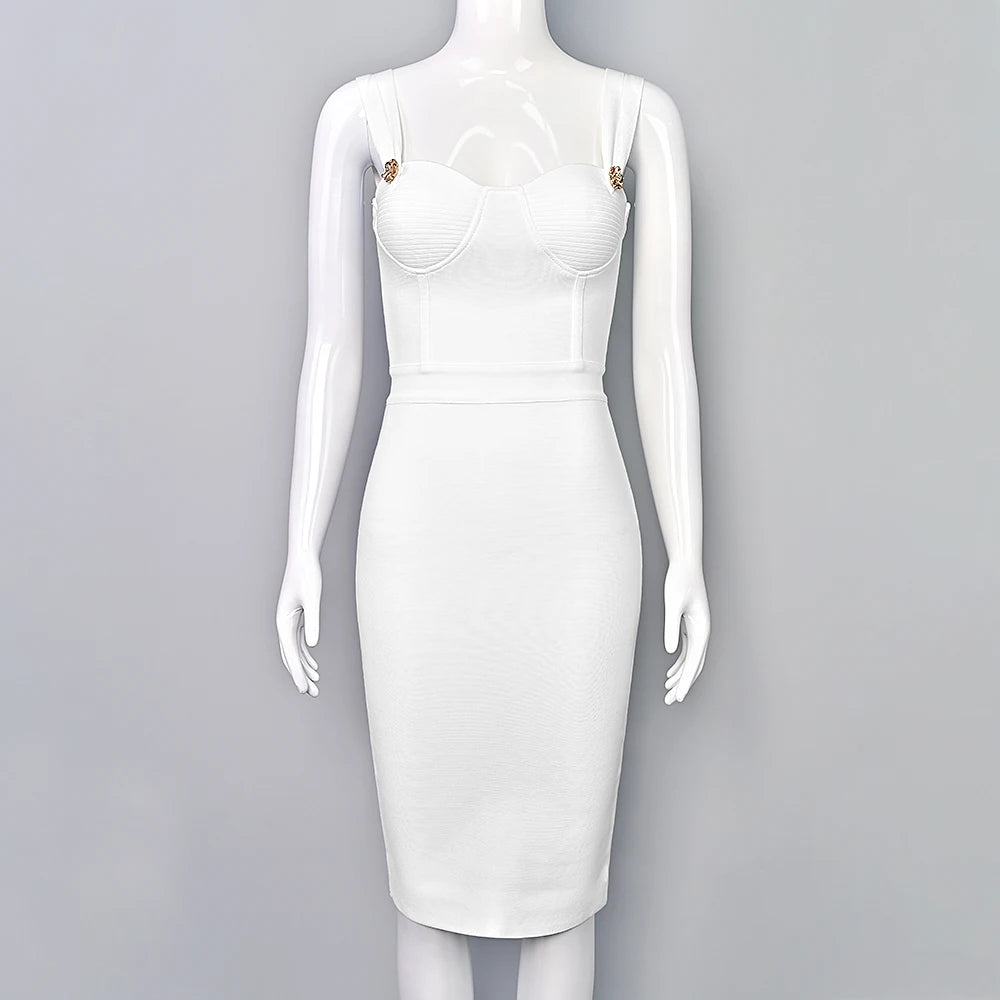 BEAUKEY Summer White Rhinestone Bandage Evening Dress Women Luxury Maxi Spaghetti Strap Red Club Celebrity Evening Party Vestido