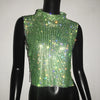 Sexy Rhinestone Backless Party Crop Top Women Glitter Turtleneck TShirt Adjustable Metal Chain Summer Nightculb Diamond Tank Top