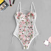 Embroidered Women's Lace One-piece Bodysuit Underwear with Spaghetti Strap Open Back Sexy Girl Bra Set Temptation Onesie