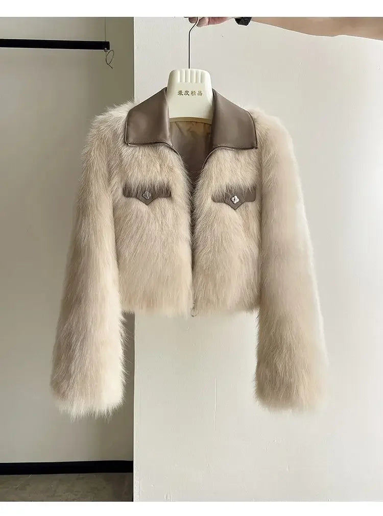 Spring and Autumn Korean Chic Polo Collar Loose Fur Coat Women Clothing Winter Coat Faux Fox Fur Plush Short Jackets Women Tops