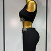 Women Celebrity Sexy Crytal Flower Black Mini Bandage Skirt Suit 2025 Knitted Elegant Evening Club Birthday Party Two Pieces Set