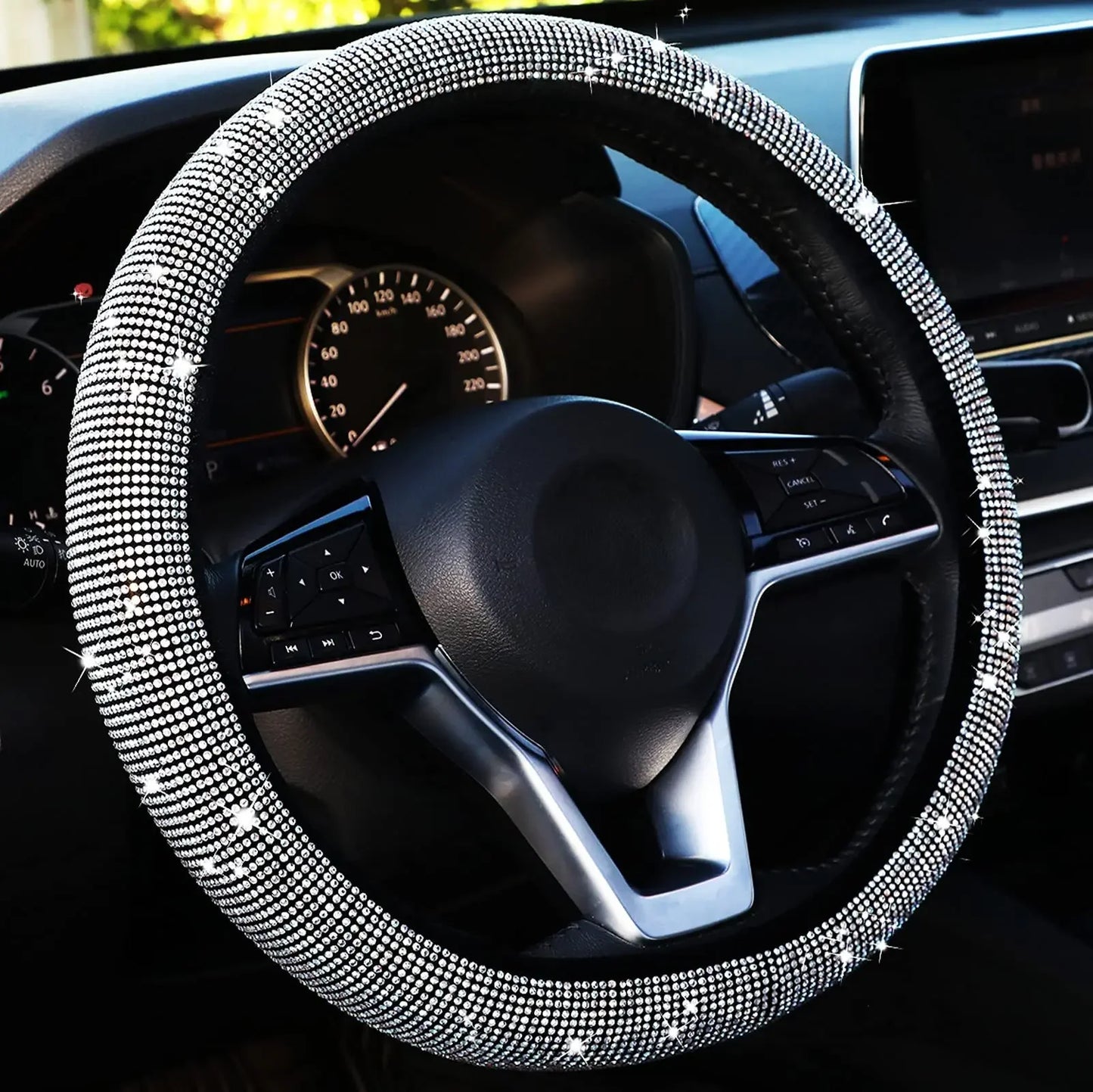 Bling Car Steering Wheel Cover W/ Crystal Diamond Sparkling Car Suv Rhinestones Steering Wheel Protector Vehicle Auto Decoration