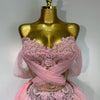 Women Sexy Strapless Pink Mesh Two Pieces Set Prom Gown Celebrate Birthday Nightclub Party Singer Stage Performance Costume